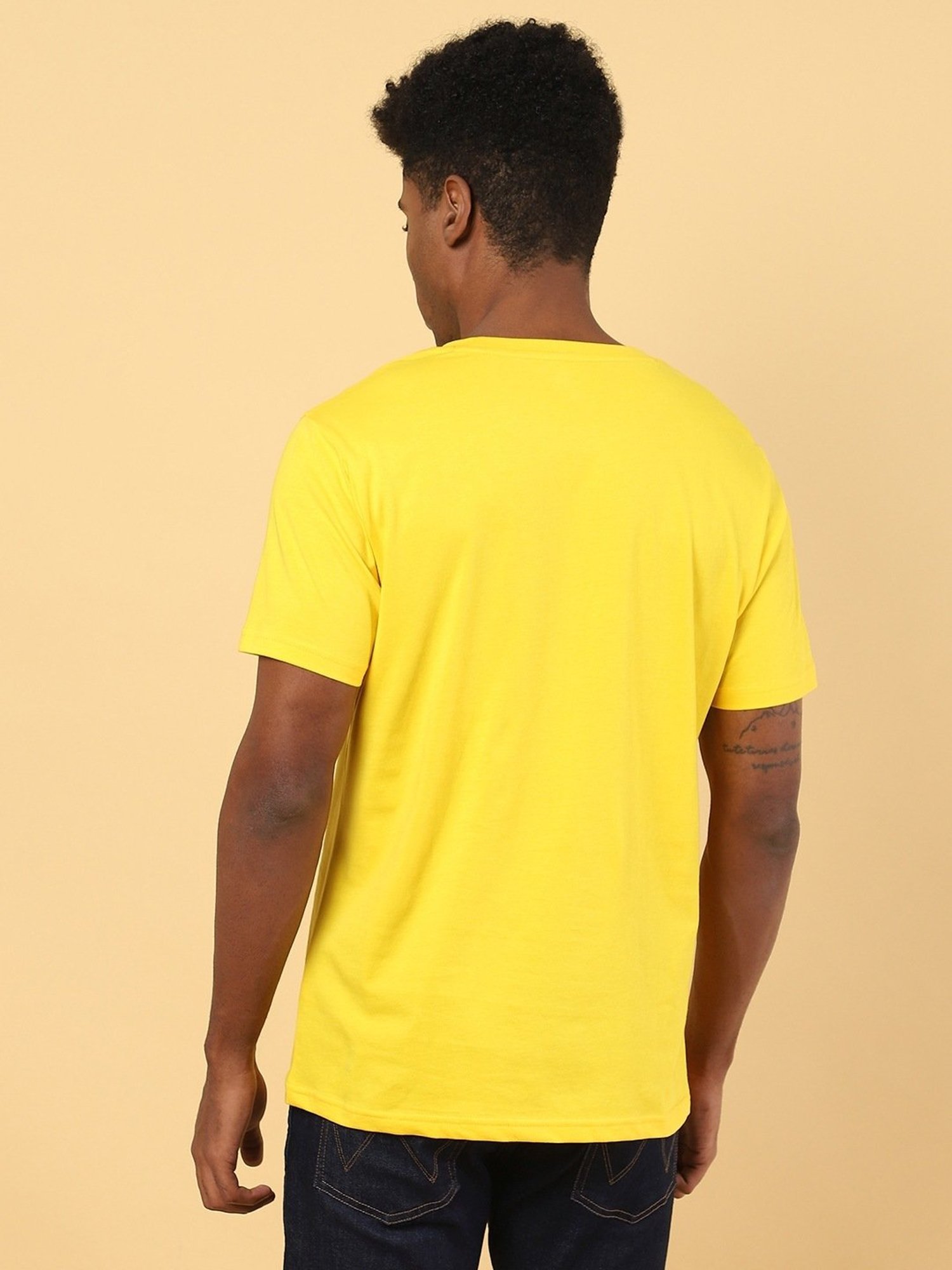 Wrangler Lemon Yellow Cotton Regular Fit Printed T-Shirt