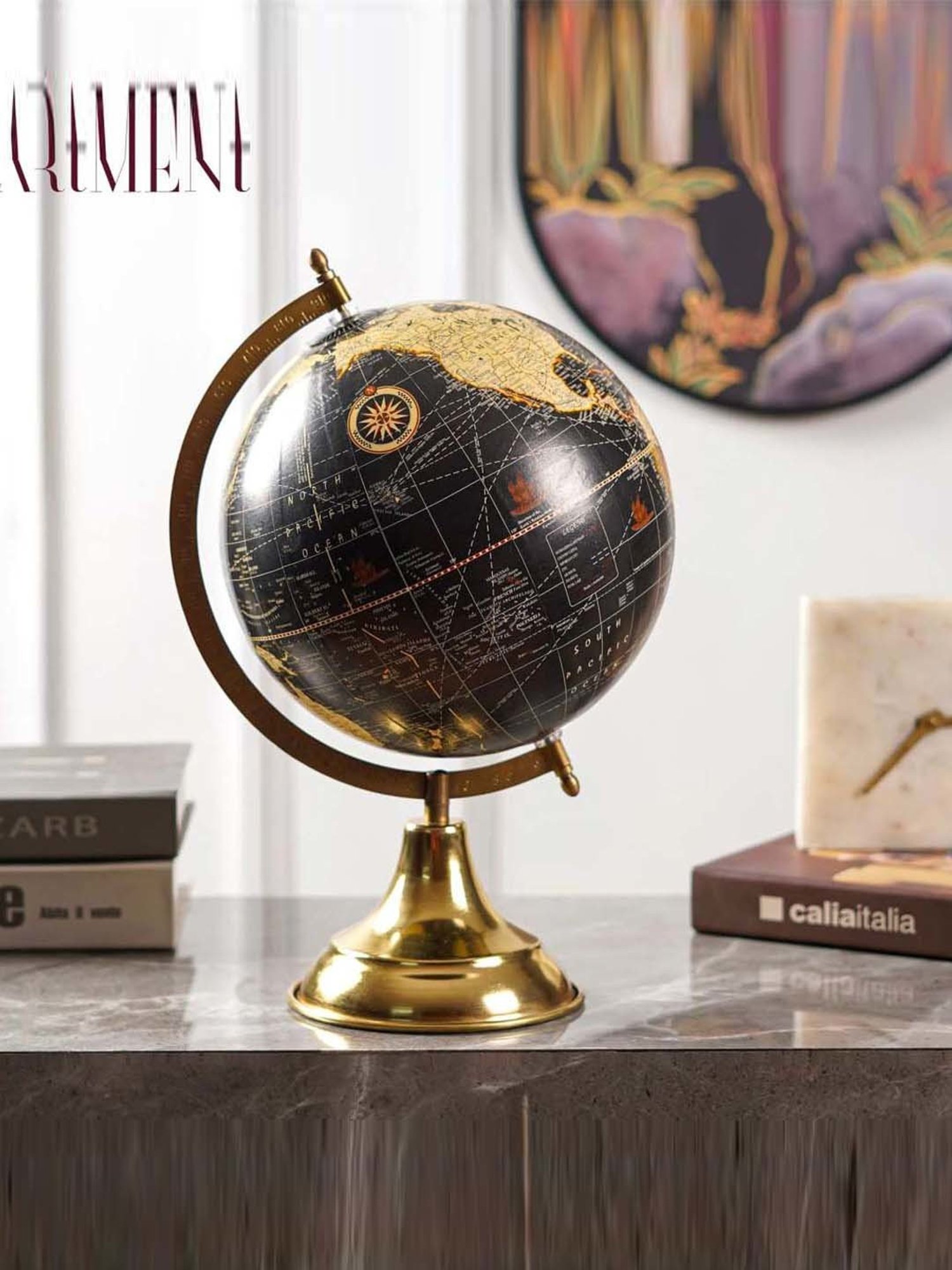 The Artment Minimal Midnight Explorer The Elegant Black Metal Medium Globe for Study Table