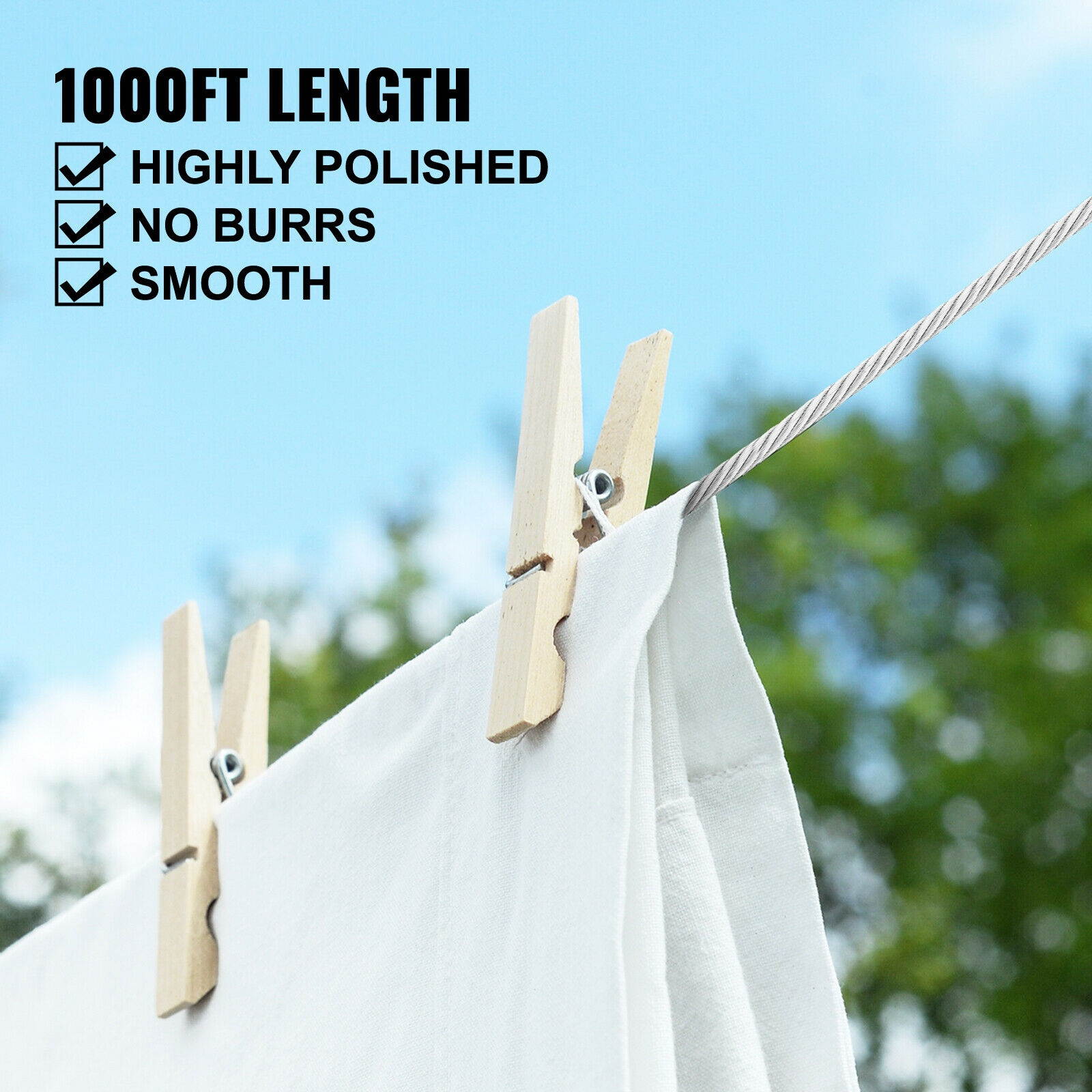 VEVOR 316 Stainless Steel Wire Rope Steel Wire Cable 1/8in x 1000ft 1760lbs 1x19