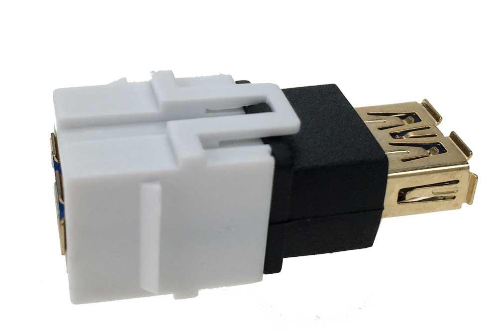 SF Cable. USB 3.0 Keystone Jack - Type A Female to A Female Coupler Adapter Flush Type. White Color