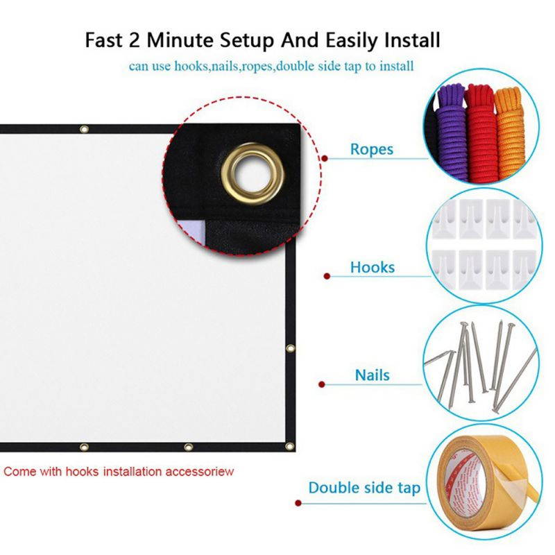 60" 16:9 No Crease Home Theater Portable Foldable White Projection Screen