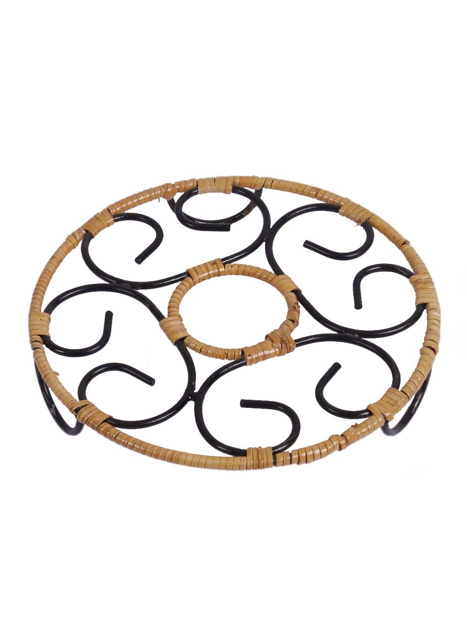 VarEesha The Bamboo Way Beige & Black Iron Round Trivets - Set of 2