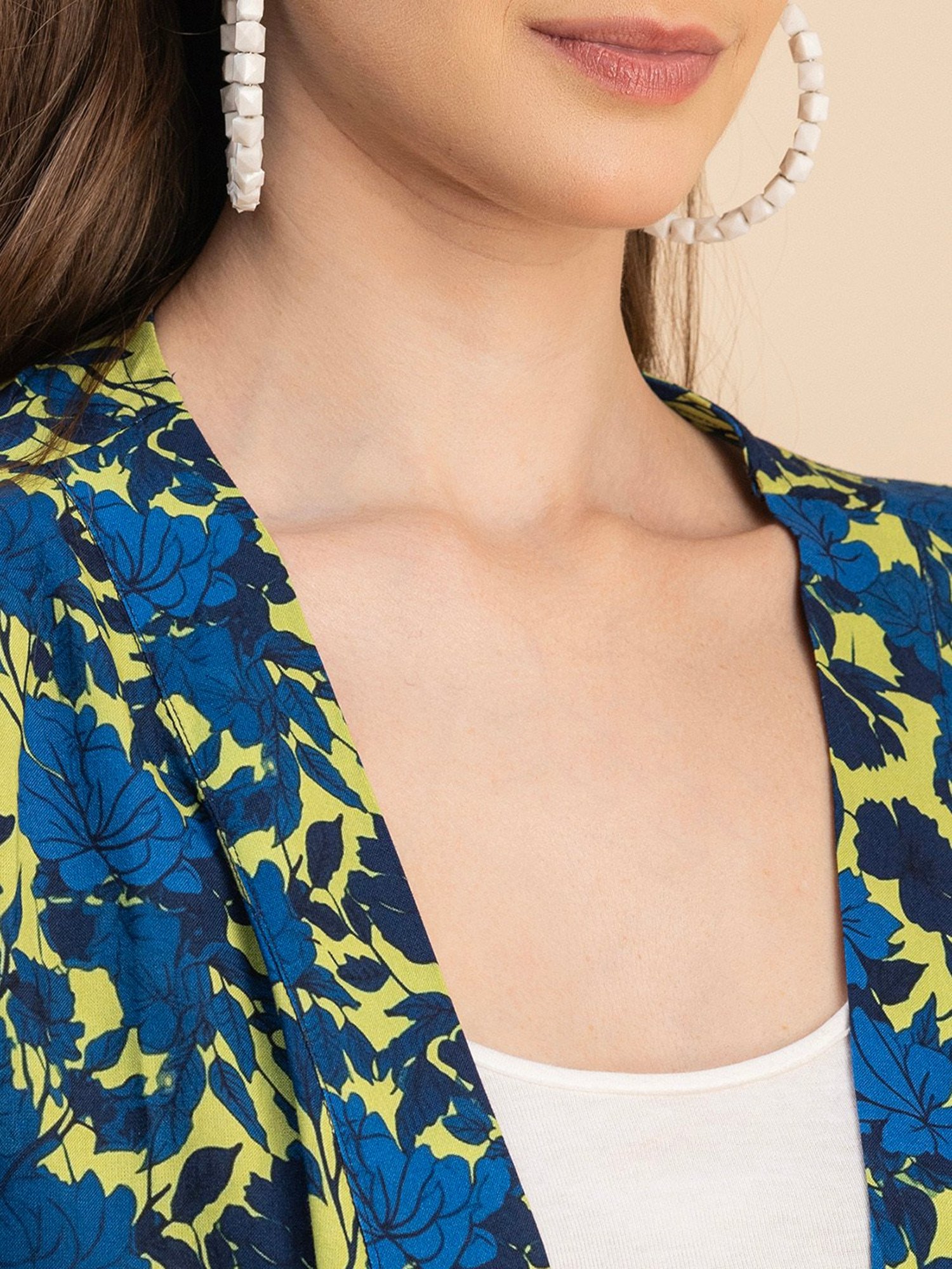 Moomaya Blue & Green Floral Print Shrug