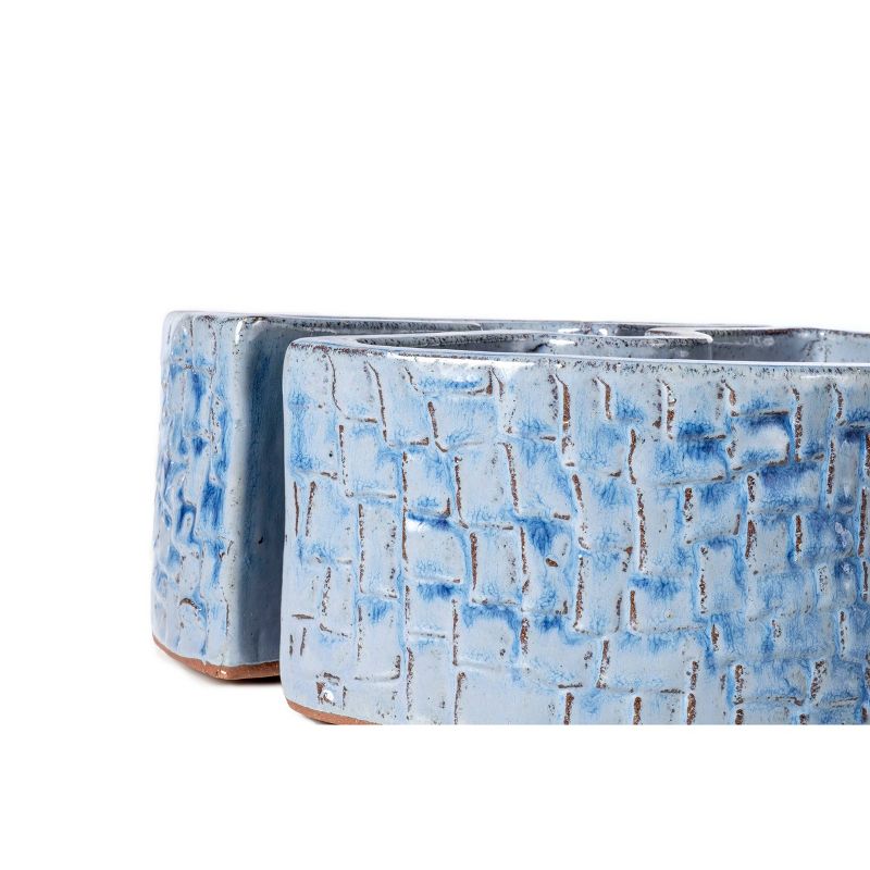 Handmade Glazed Ceramic Cobblestone Umbrella Half Moon Shaped Planter Blue - Alfresco Home LLC