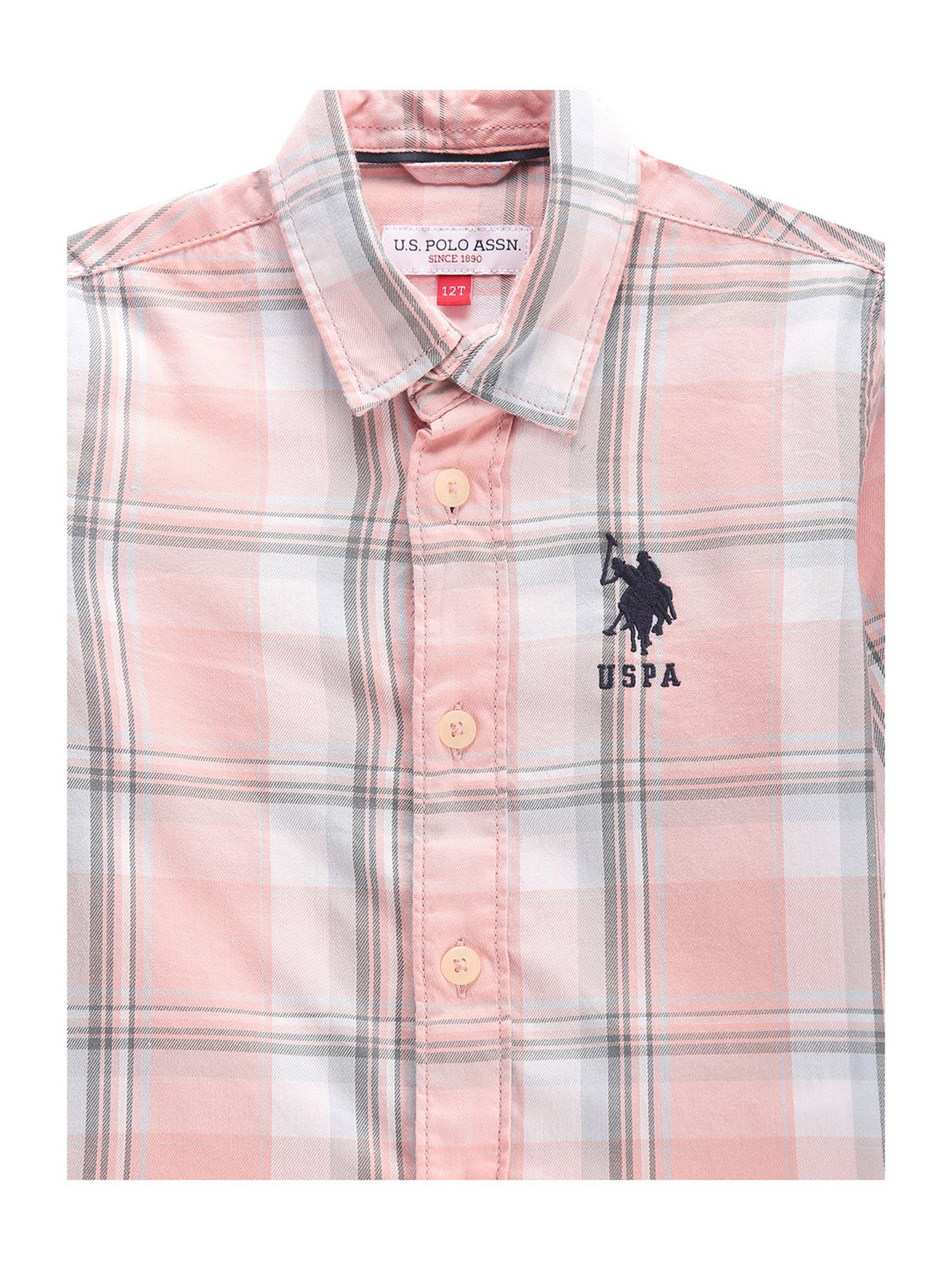 U.S. Polo Assn. Kids Pink Checks Full Sleeves Shirt