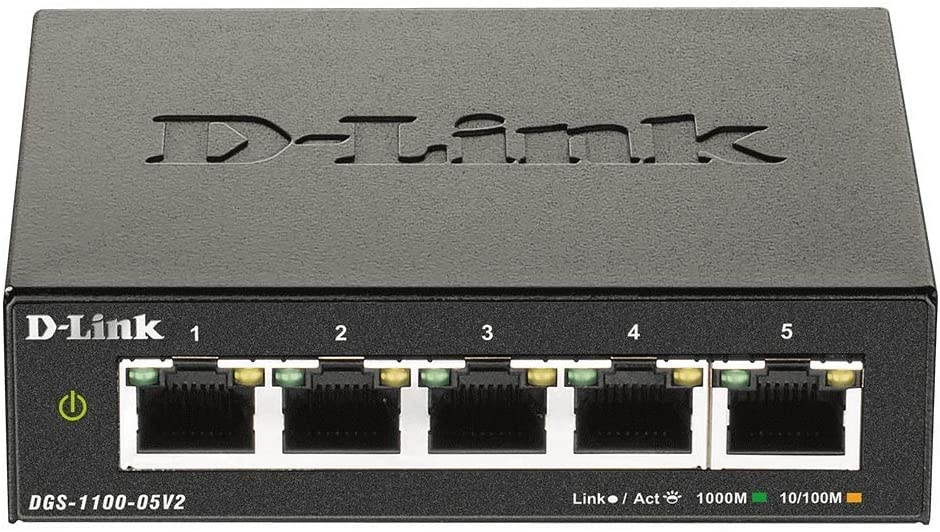 D-Link Ethernet Switch, 5 Port Easy Smart Managed Gigabit Network Internet Desktop or Wall Mount (DGS-1100-05V2)