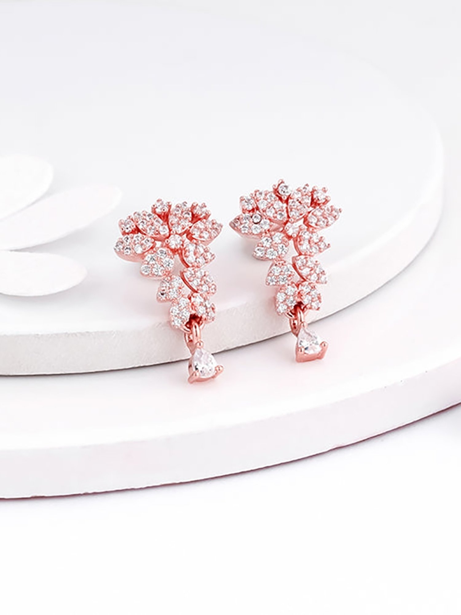 GIVA 92.5 Sterling Silver Rose Gold Party Wear Drop Earrings