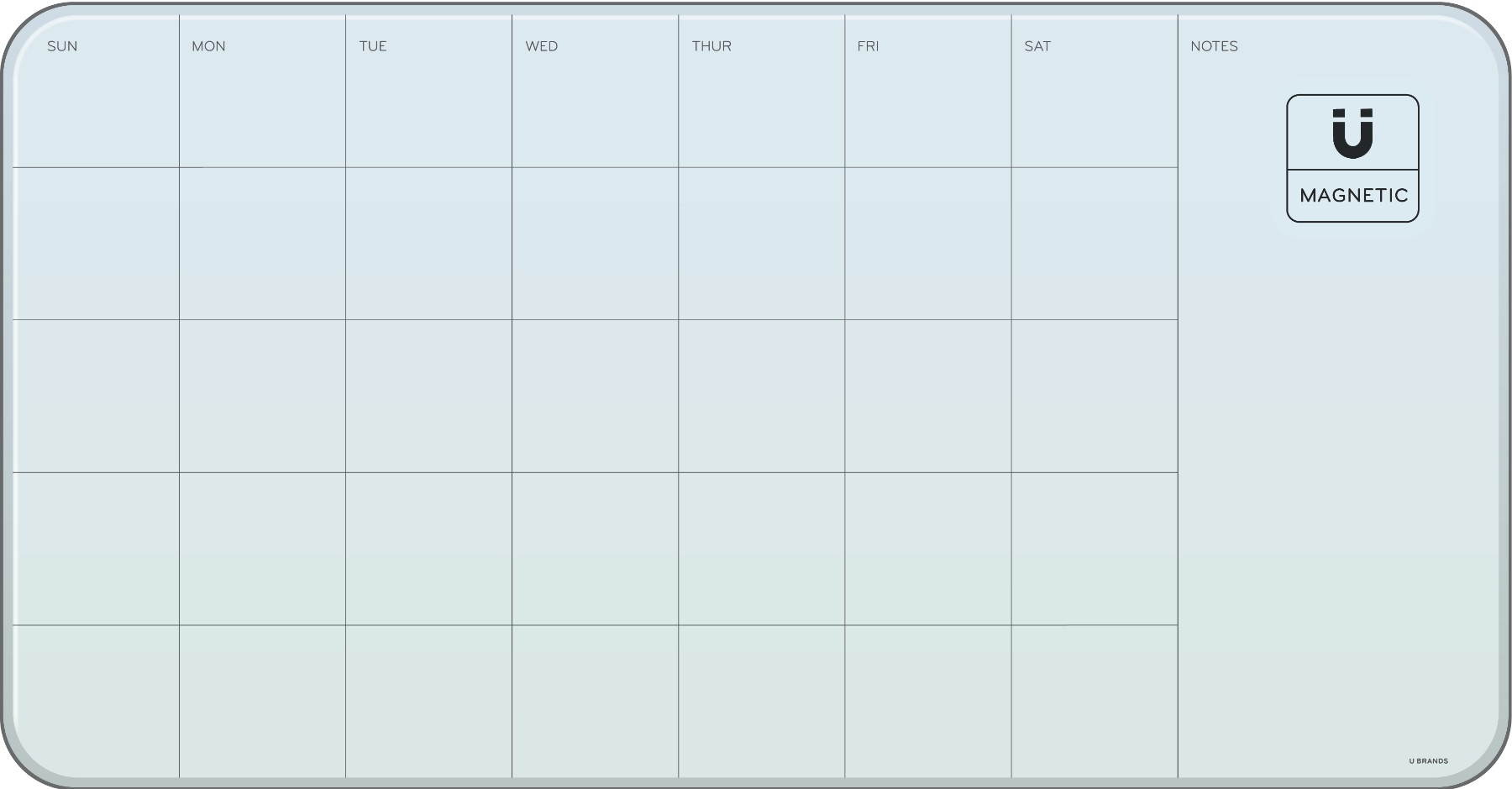 U Brands 2341U0001 Magnetic Glass Dry-erase Monthly Board
