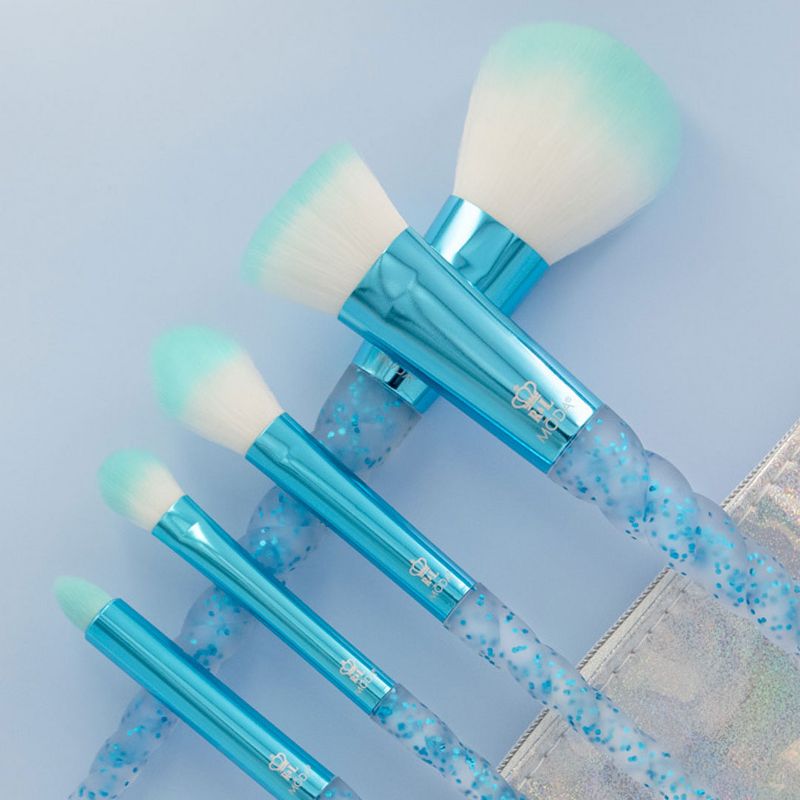 MODA Brush Mythical 6pc Frozen Flight Makeup Brush Set with Holographic Zip Case, Includes - Multipurpose Powder, Precision Contour, Highlight and Glow and Smoky Eye Brushes