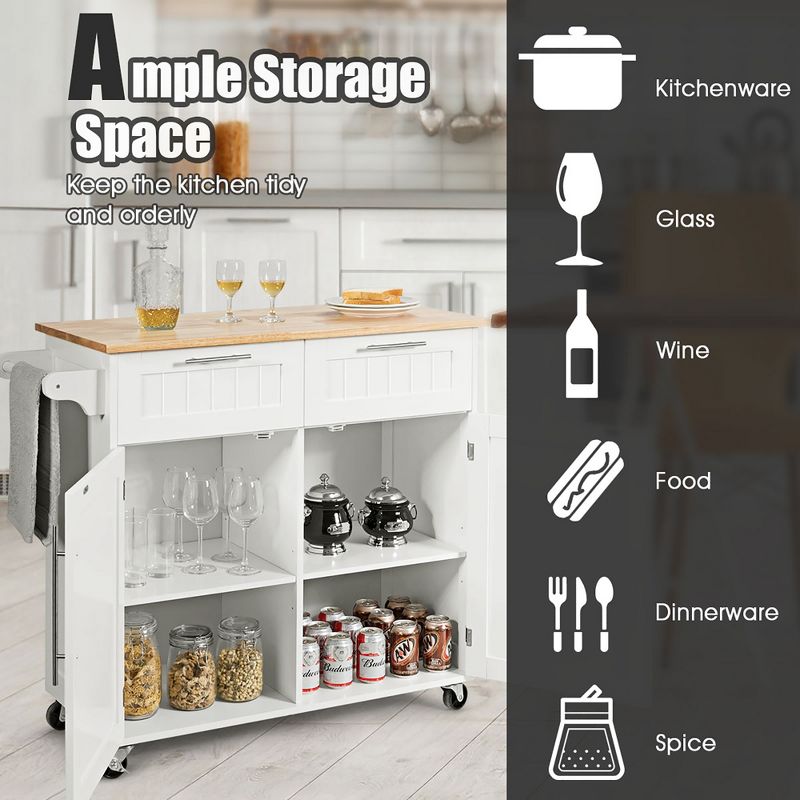 Costway Rolling Kitchen Cart Island Heavy Duty Storage Trolley Cabinet Utility White