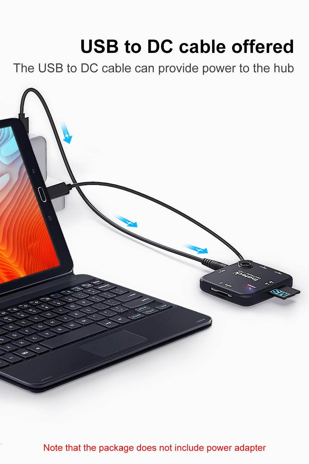 Inateck Card Reader Adapter, USB OTG Adapter with SD/TF/MS/M2 Card Slot and 3 USB 2.0 Ports, (No Power Adapter), Black, HB3001G