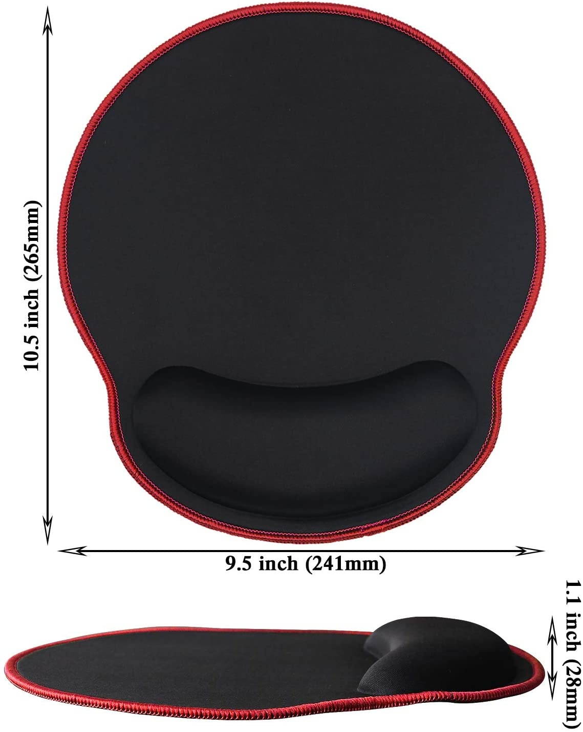 Meffort Inc Mouse Pad with Wrist Rest Support & Stitched Edges, Durable Ergonomic Gaming Mousepad - Black with Red Edges