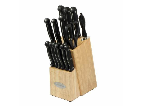 Oceanstar KS1187 Traditional 15-Piece Knife Set with Block, Natural