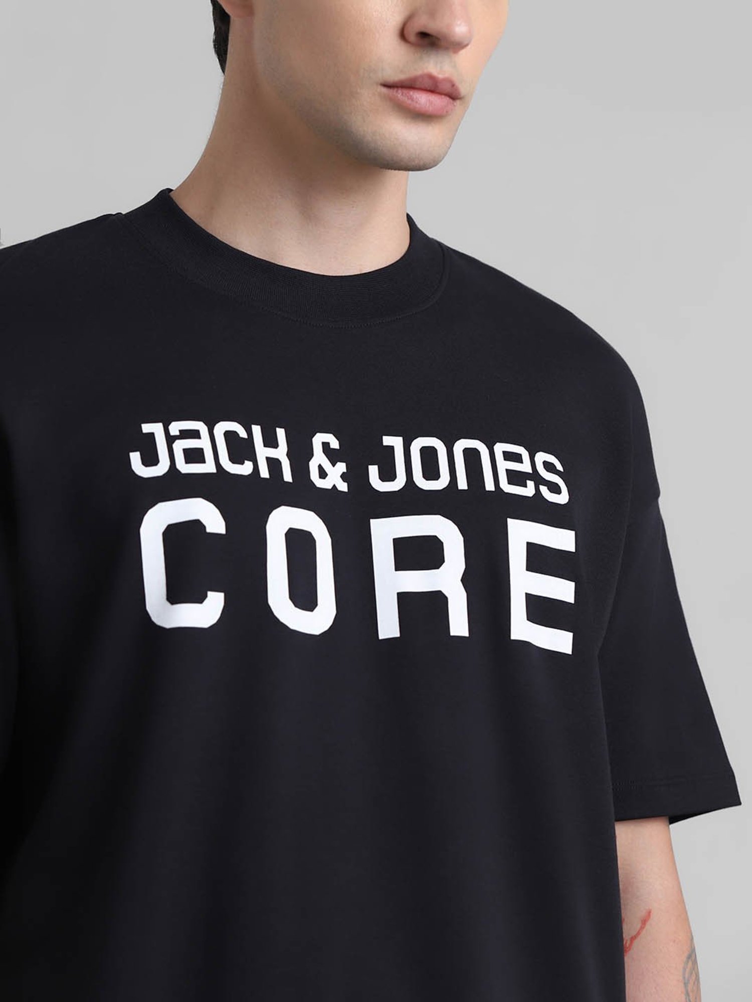 Produkt By Jack & Jones Jet Black Cotton Boxy Fit Printed T-Shirt