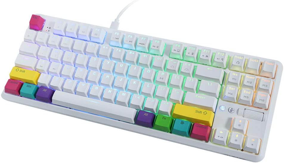 A-jazz K870T Wired and Bluetooth Wireless Dual-mode Connectivity RGB Backlit TKL Mechanical Keyboard(Red switch)