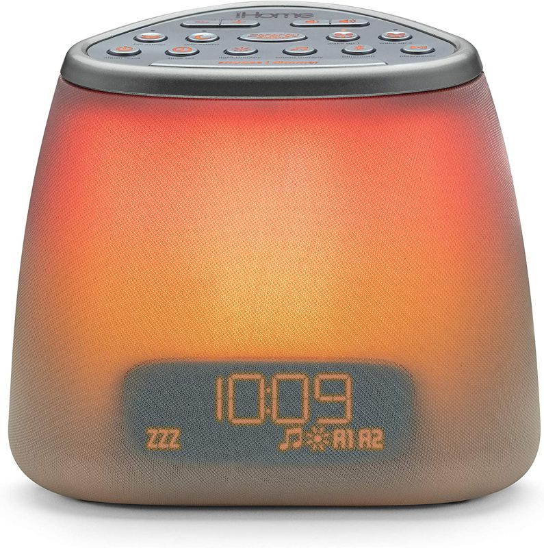 iHome Bluetooth Color Changing Bedside Sleep Therapy Machine White Speakers and Alarm Clocks