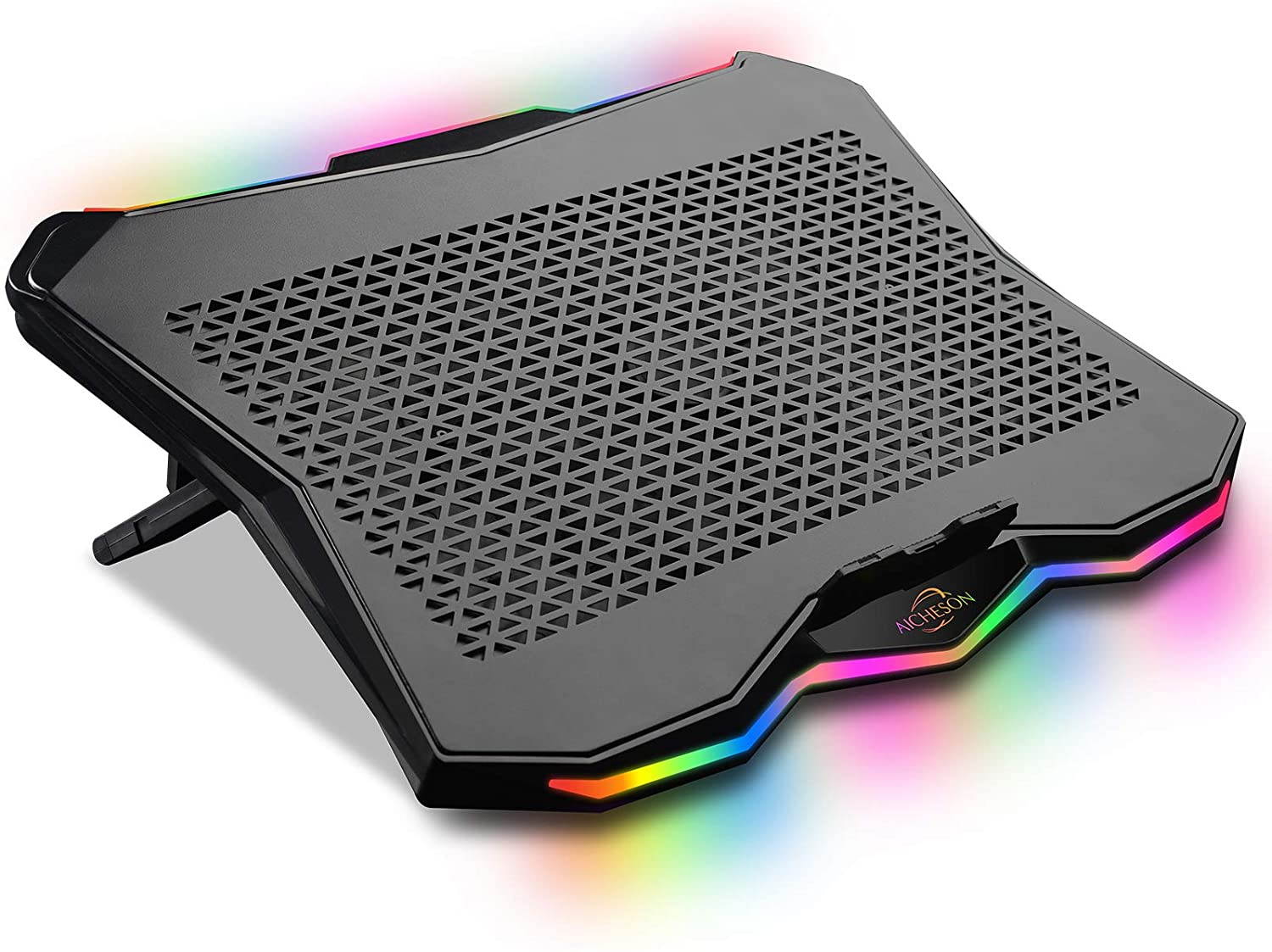 Laptop Cooling Cooler Pad 15.6-17.3 Inch with Metal Panel, 1 Big Fan, Rainbow Lights, AA3