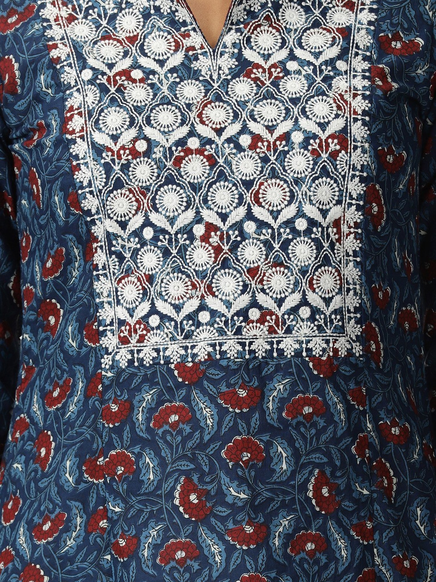 Saffron Threads Blue Cotton Embroidered A Line Kurta