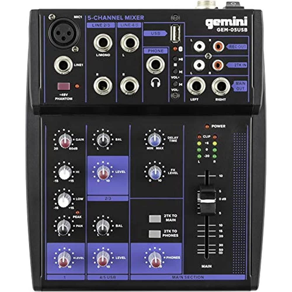 Gemini compact 5-channel Bluetooth mixer with USB playback