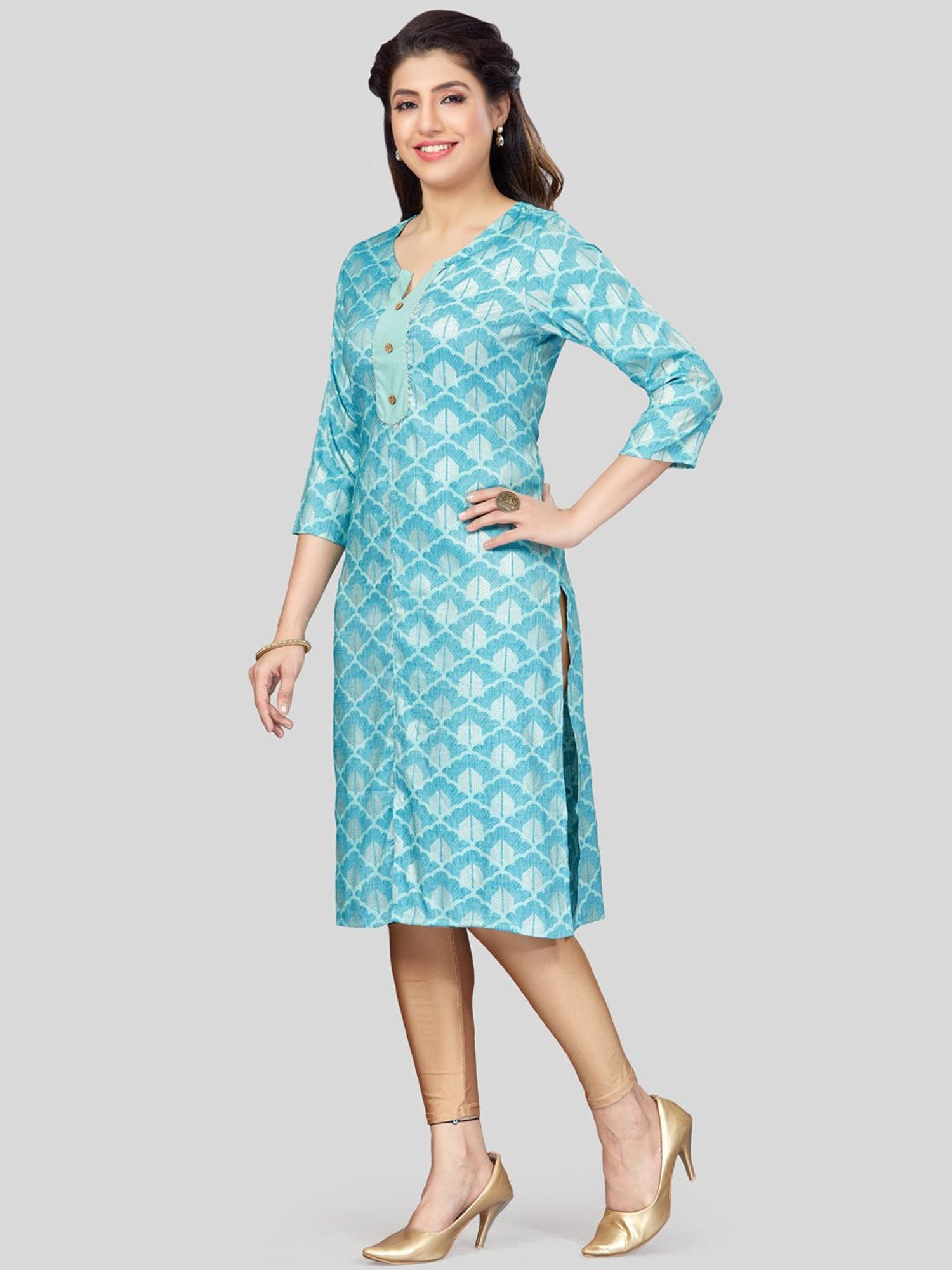 Saree Swarg Blue Printed Straight Kurta