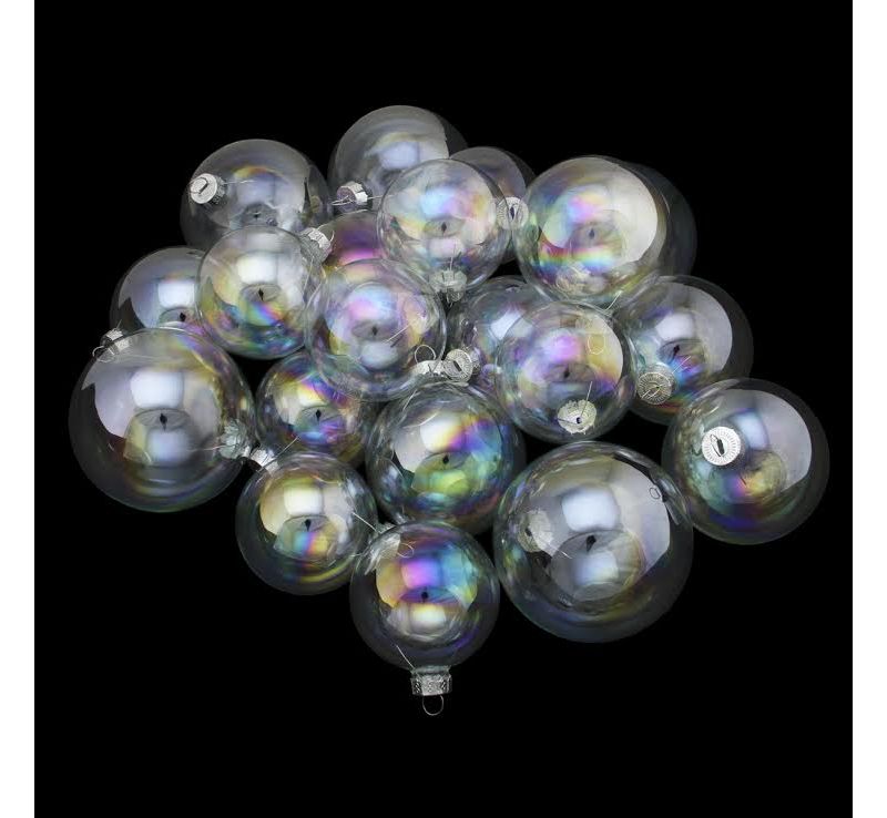 Kurt S. Adler Club Pack of 20 Multi-Sized Clear Iridescent Glass Ball Christmas Ornaments