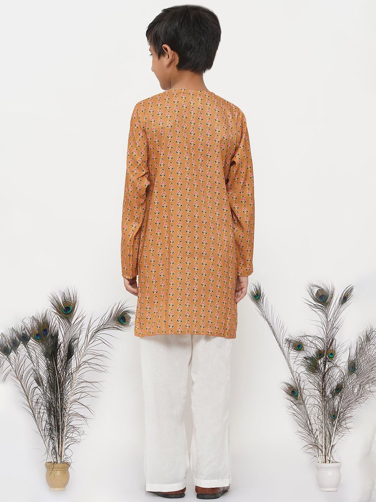 Little Bansi Orange & White Floral 1 Kurta + 1 Pyjamas
