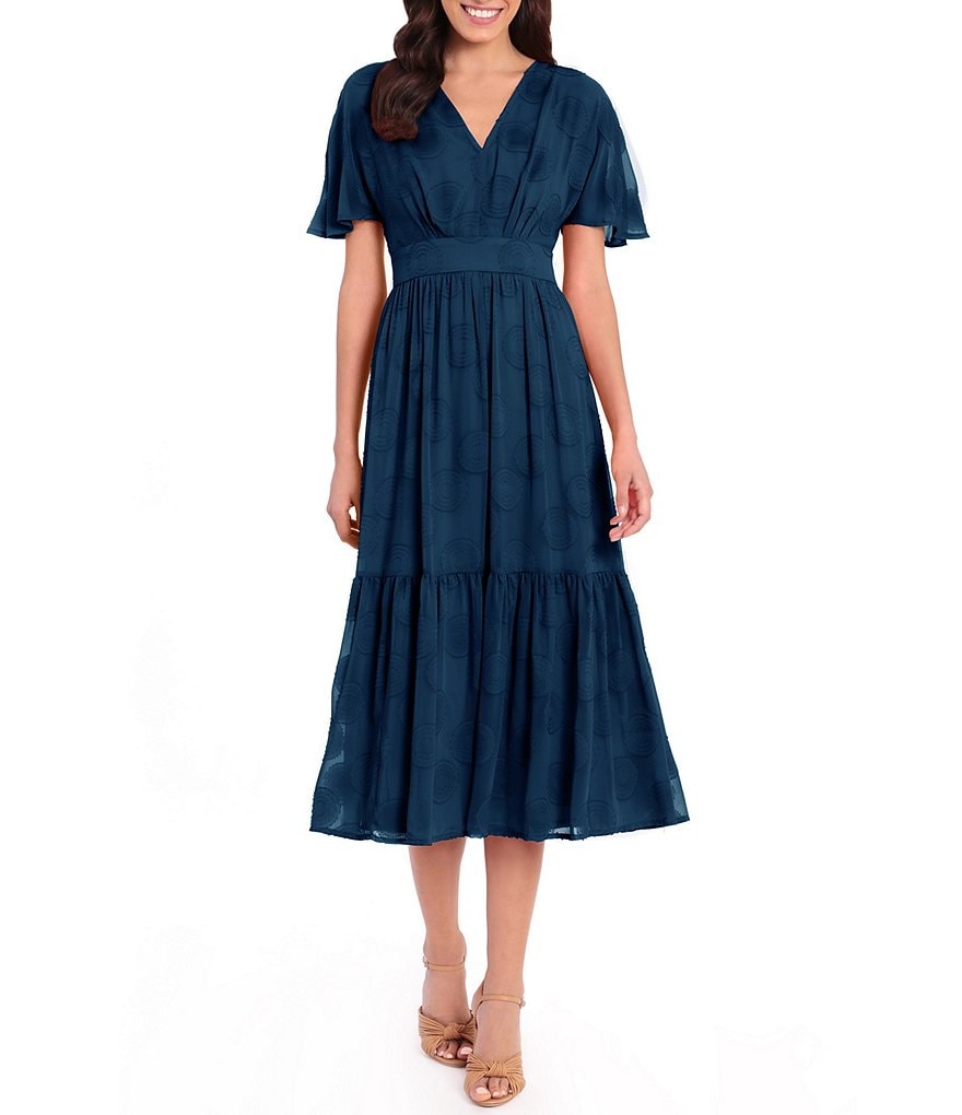 Jkara Petite Size V-Neck 3/4 Sleeve Beaded Bodice Gown