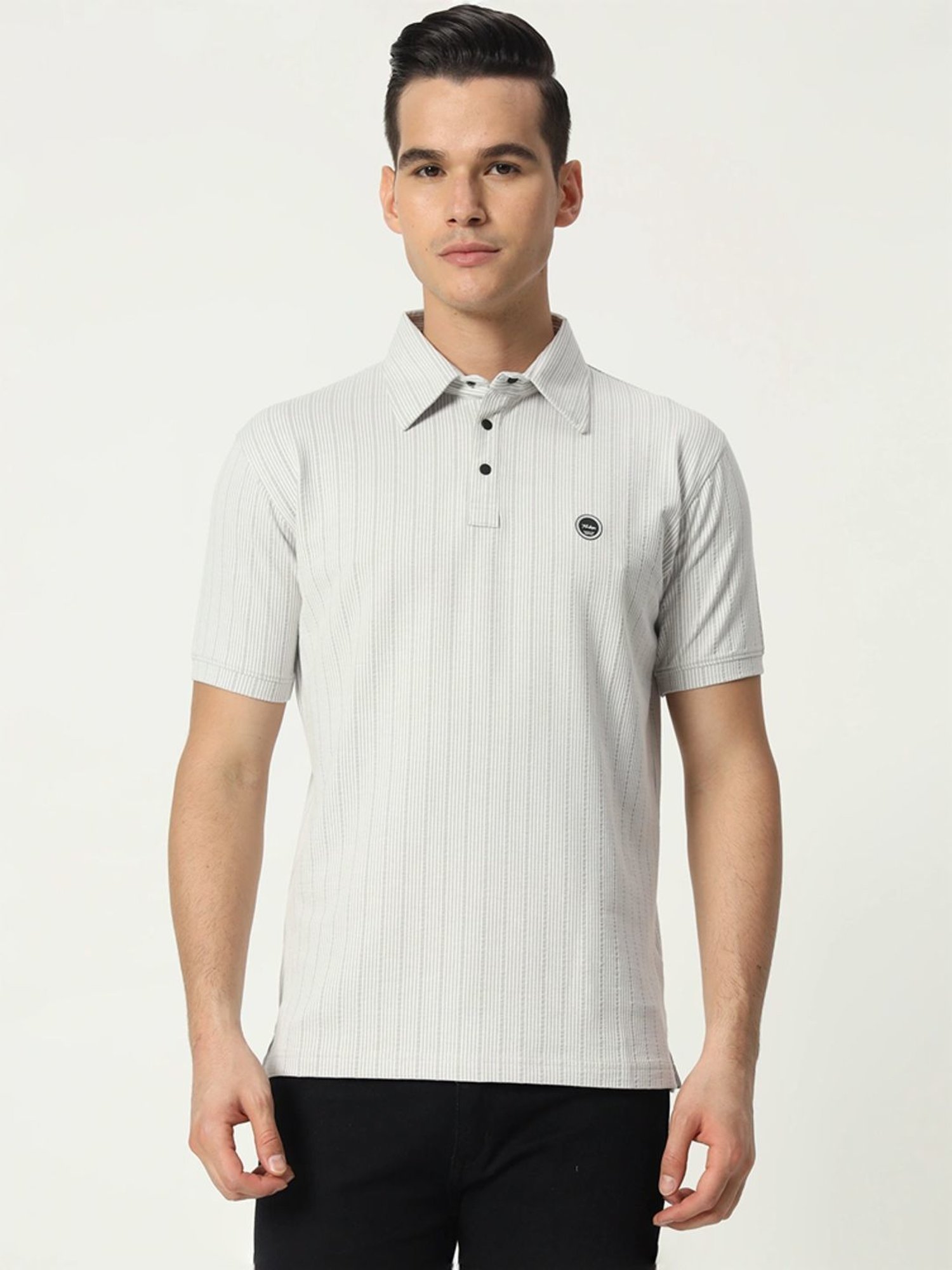Tab91 White Regular Fit Striped Polo T-Shirts