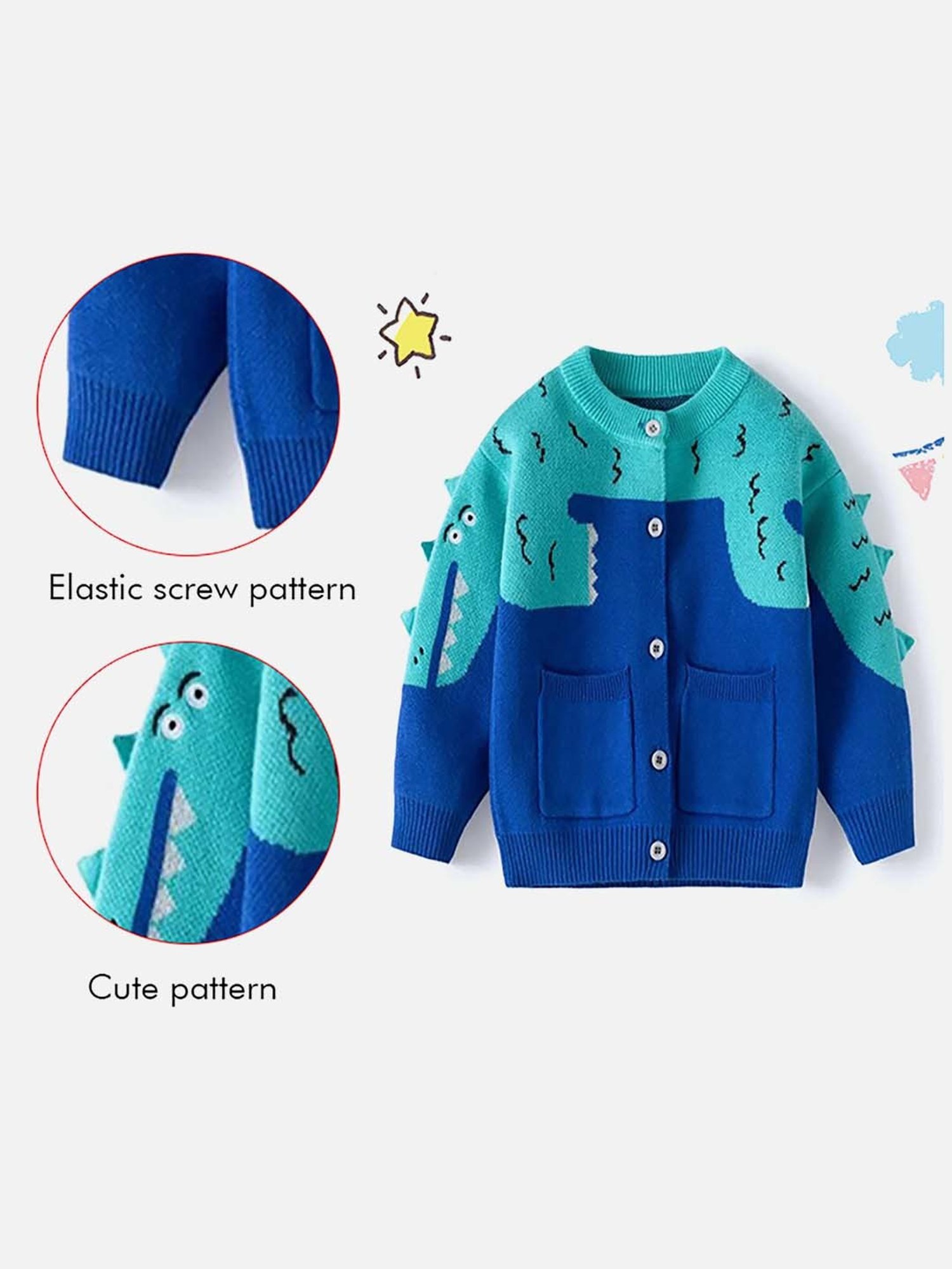 Little Surprise Box Kids Blue Printed Full Sleeves Cardigan