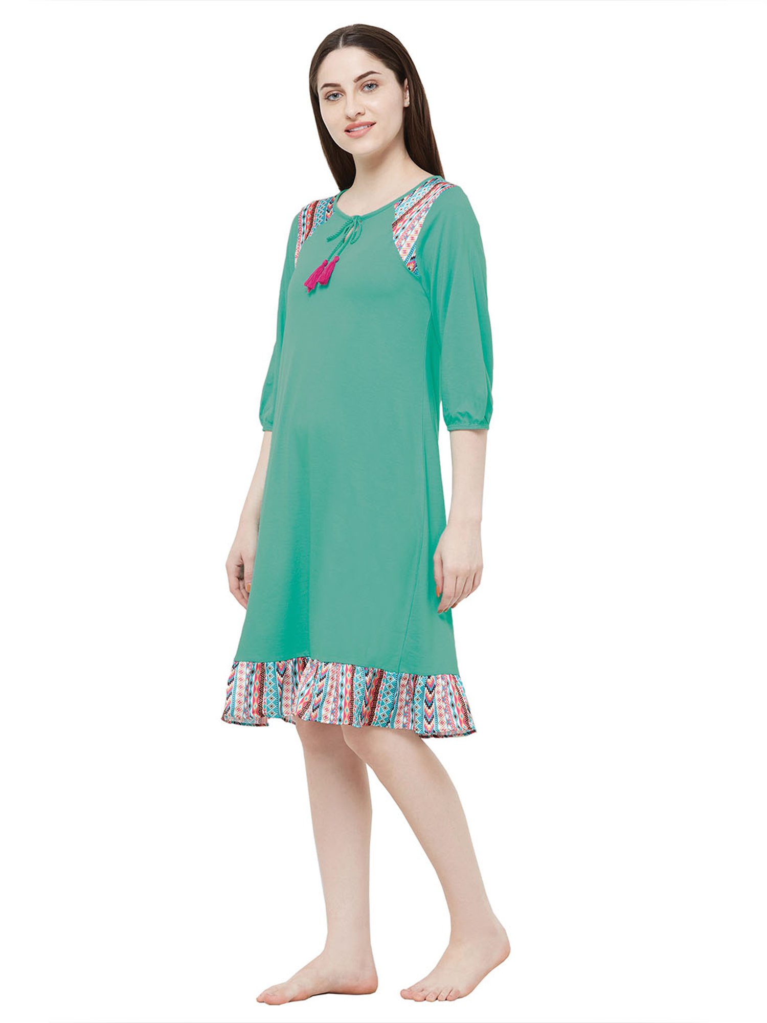 Soie Green Round Neck Nighty