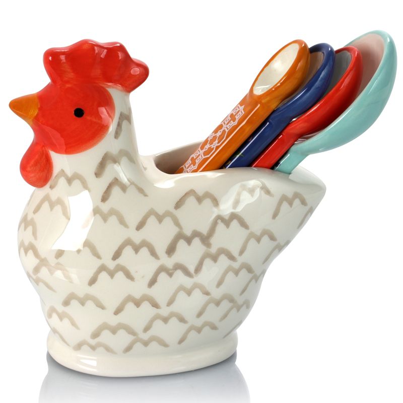 Gibson Urban Market Life On The Farm 4 Piece Durastone Figural Rooster Measuring Spoon Set