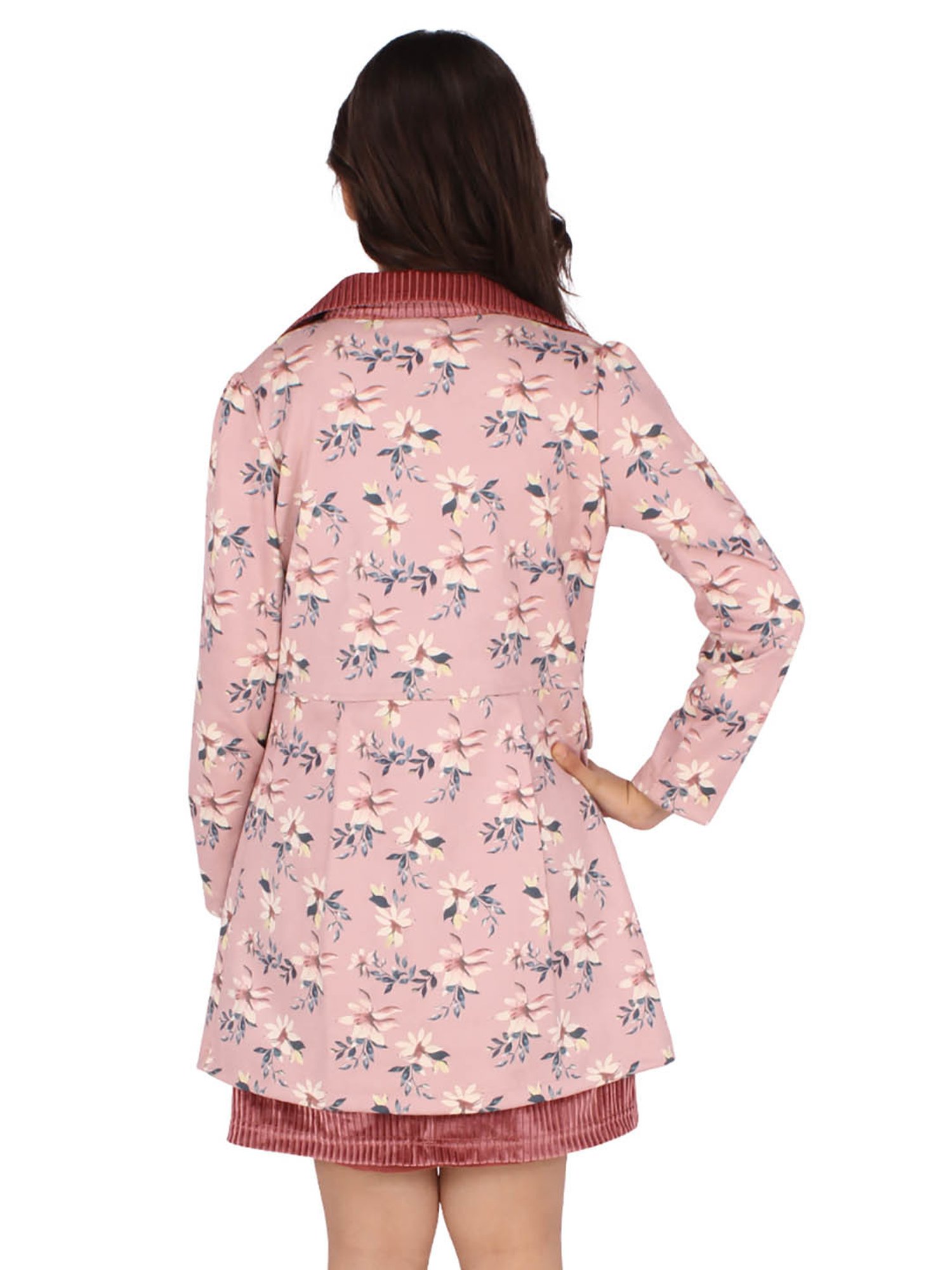 Cutecumber Kids Pink Floral Print Full Sleeves Shift Dress with Jacket