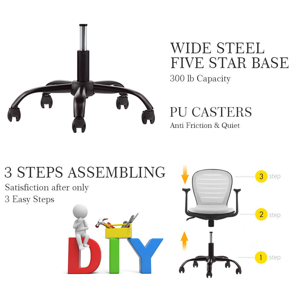 Multi Function Mid Back Mesh Adjustable Home Office Task Chair with Armrest (Grey)