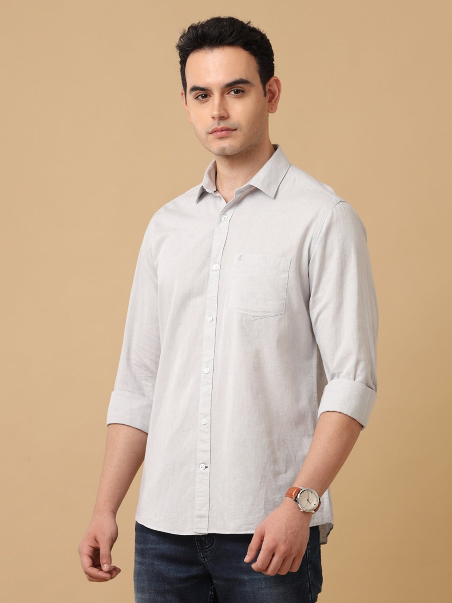 CAVALLO by Linen Club Grey Contemporary Fit Shirt