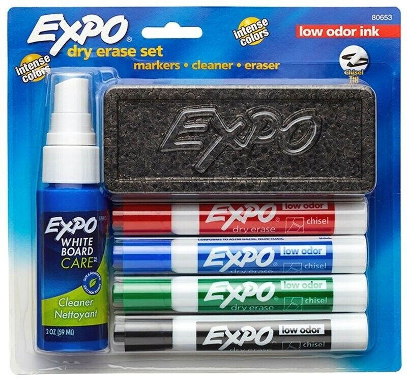 Expo 80653 Low Odor Dry Erase Marker Starter Set, Assorted, 4 PC Set 3297165