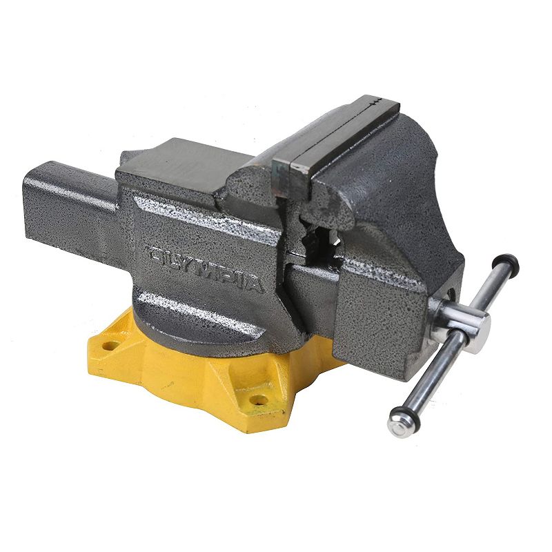 Olympia Tools 38 615 Powder Coated 5 Inch Powder Coated Steel Mechanic Bench Vise with Chrome Spindle and Handle, Yellow Base