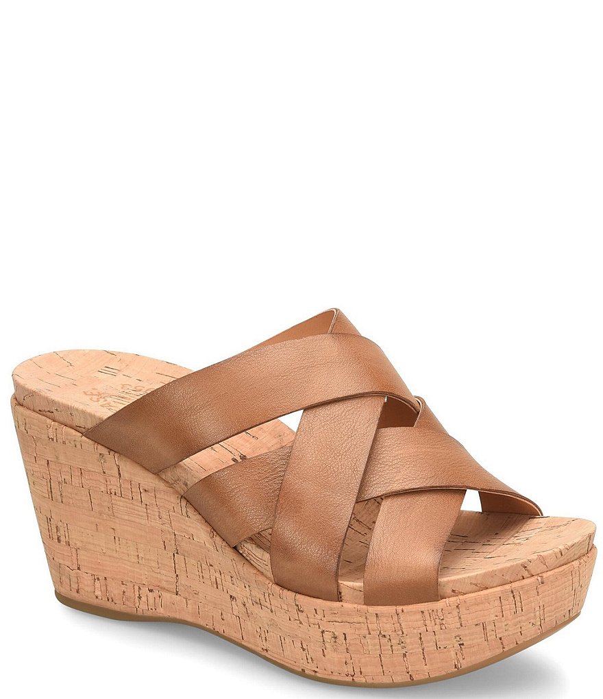 Kork-Ease Aria Woven Leather Cork Wedge Slide Sandals