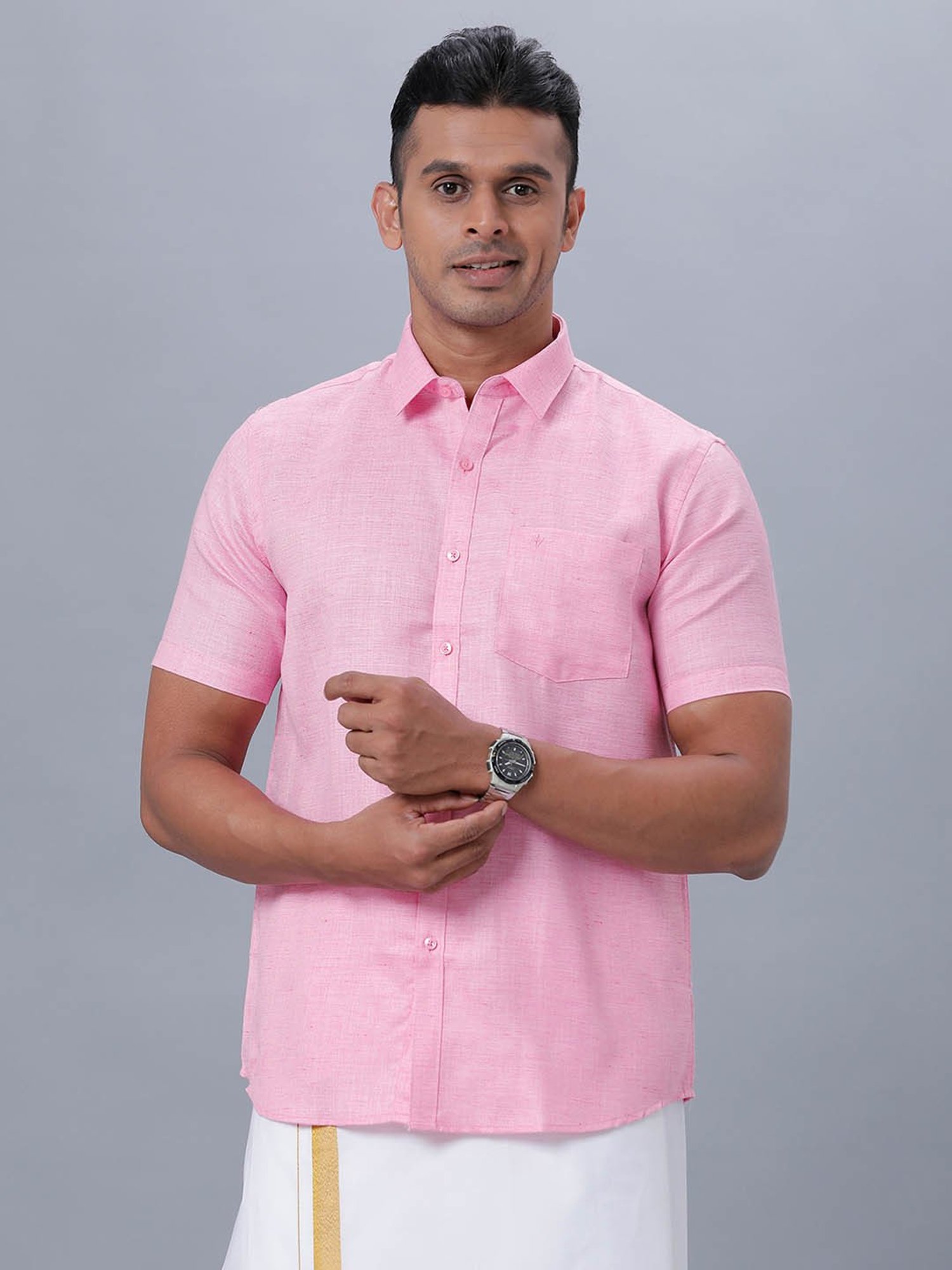 Ramraj Pink Cotton Regular Fit Shirt