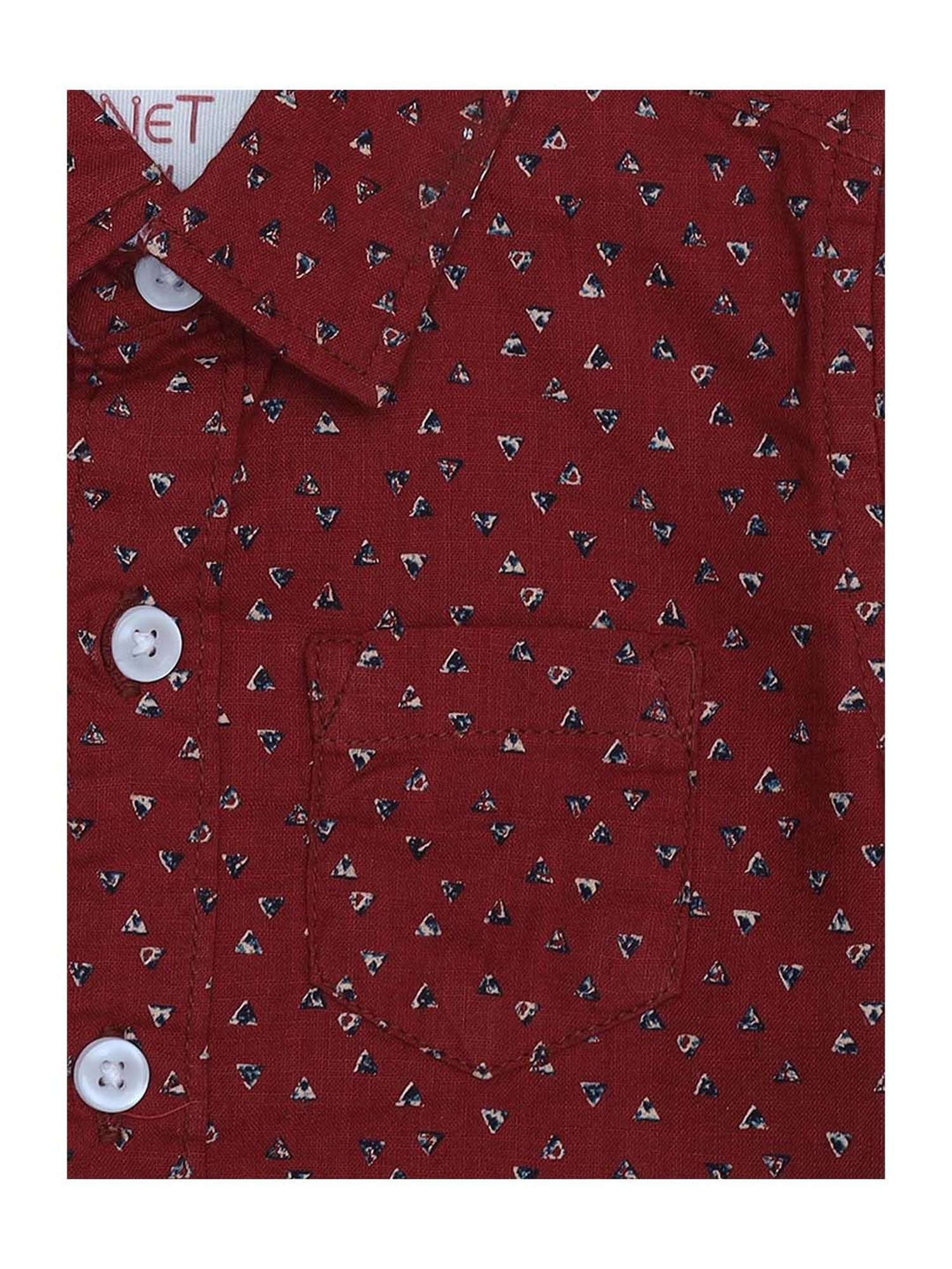 Manet Kids Maroon Cotton Printed Shirt