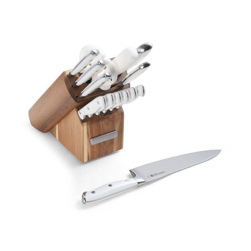 Sabatier 15pc White Knife Set with Acacia Block