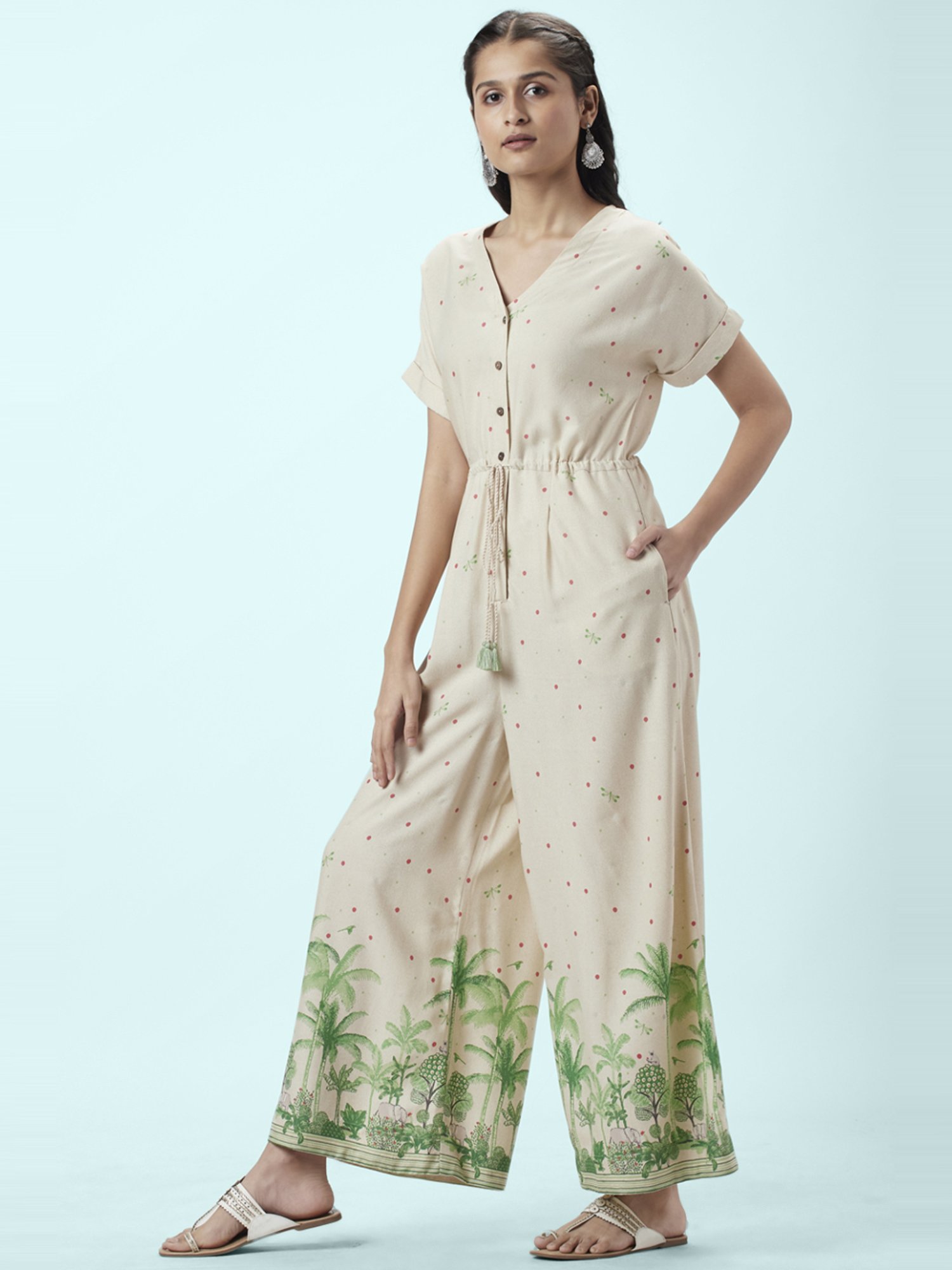 Akkriti by Pantaloons Off-White Printed Jumpsuit