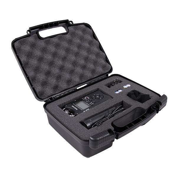 STURDY Recorder Carrying Travel Hard Case w/ Dense Foam for Tascam DR-05 , DR-40 , DR-22L , DR-100MKll , DR-44WL Portable Recorder , Mini Tripod , Adapter , Mic Pop Windscreen and Slim Accessories
