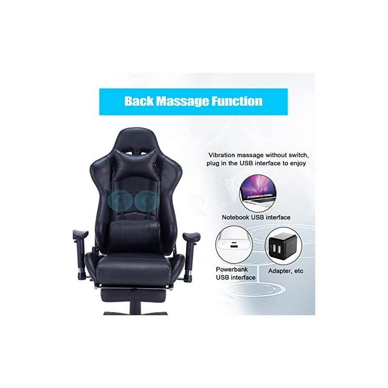 Gaming Chair Racing Style Gamer Chair Ergonomic Leather Video Game Chair High Back and Seat Height Adjustable Swivel Computer Gaming Chair with Footrest Lumbar Pillow and Headrest