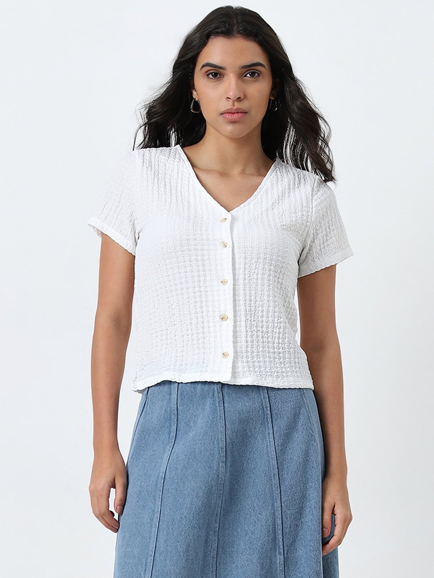 LOV by Westside Off-White Popcorn Textured Top