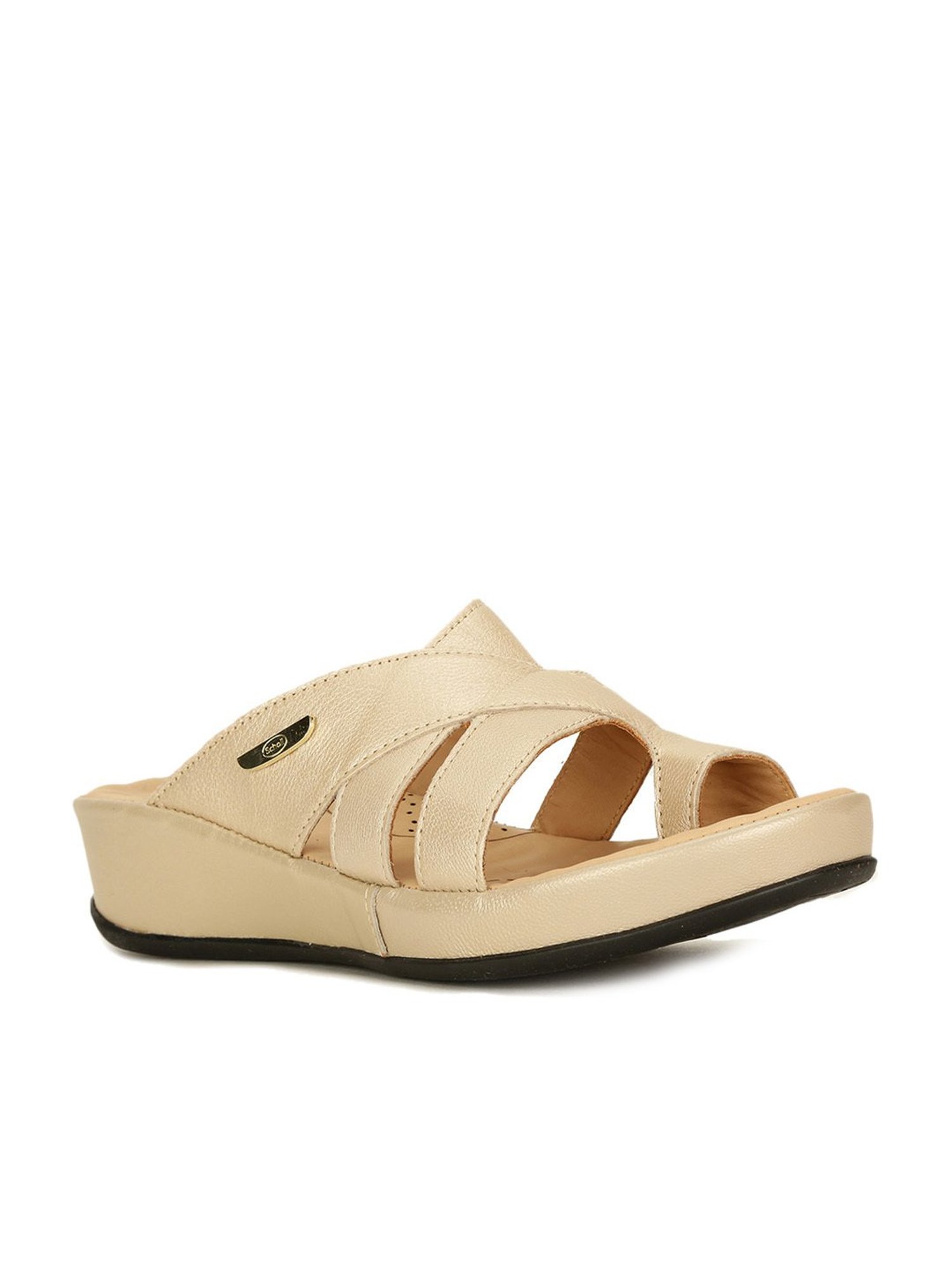 Scholl by Bata Women's Beige Toe Ring Wedges