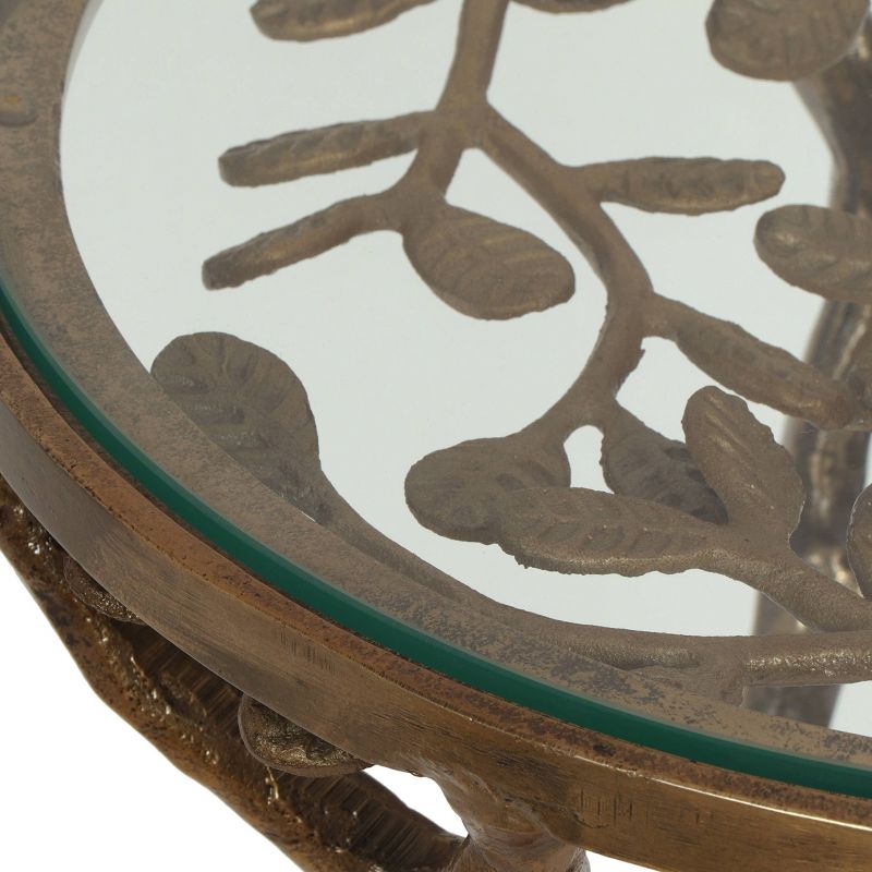 Broadwater Boho Glam Handcrafted Aluminum Floral Accent Table with Glass Top Raw Brass - Christopher Knight Home