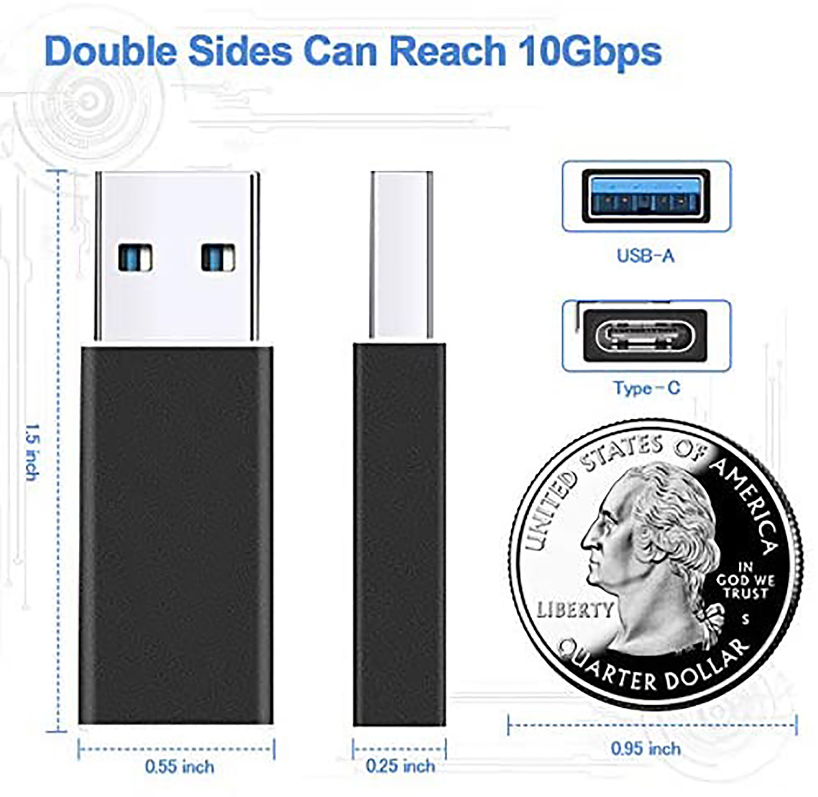 USB 3.1 GEN 2 Male to Type-C Female Adapter, Support Double Sided 10Gbps Charging & Data Transfer, USB A to USB C 3.1 Converter
