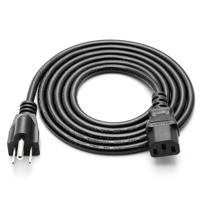 Hannord Replacement Power Cable For Computers, TVs, Monitors, & More - 10 Feet Black Universal Cord Works With Any 3 Pin AC Power Connection - 18 Gauge Wire