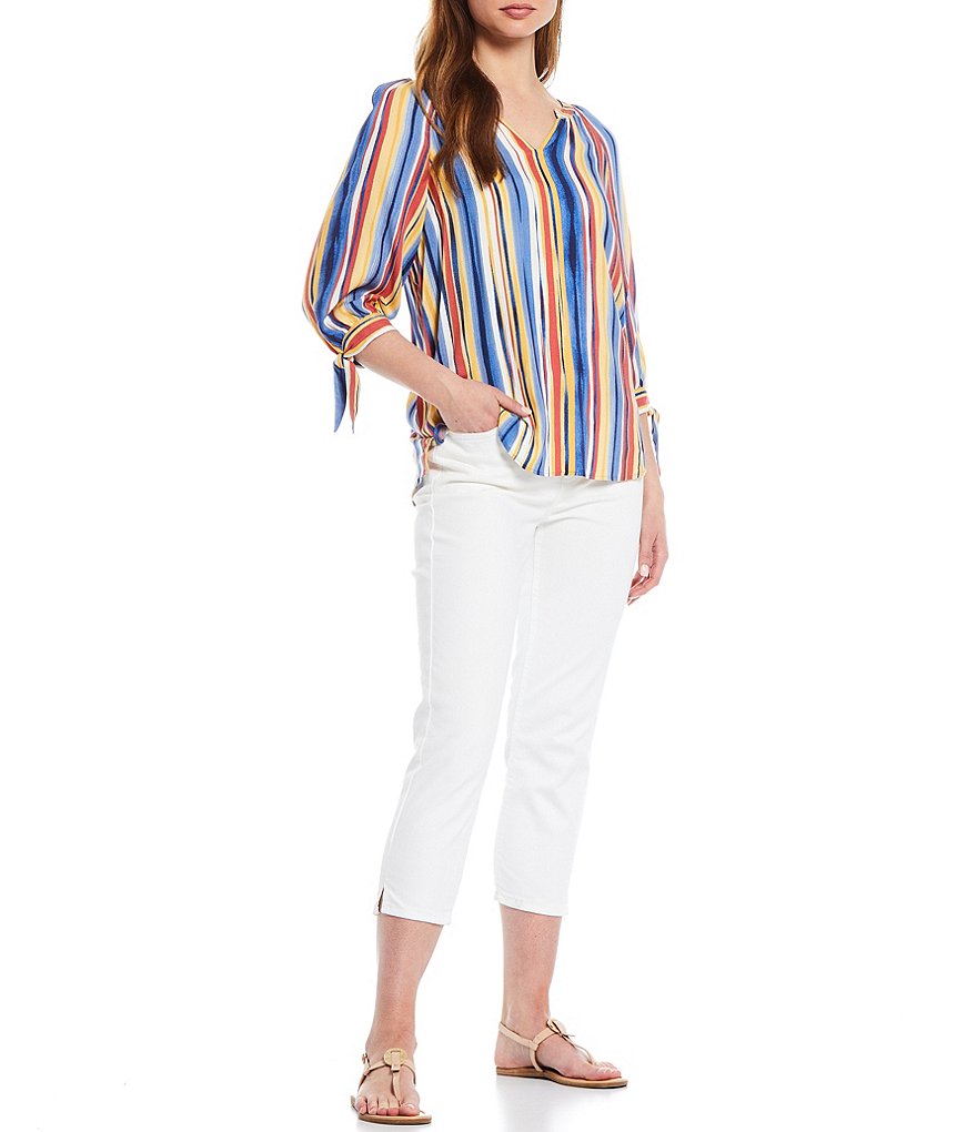 Westbound Sunrise Stripe Tie Sleeve Peasant Top
