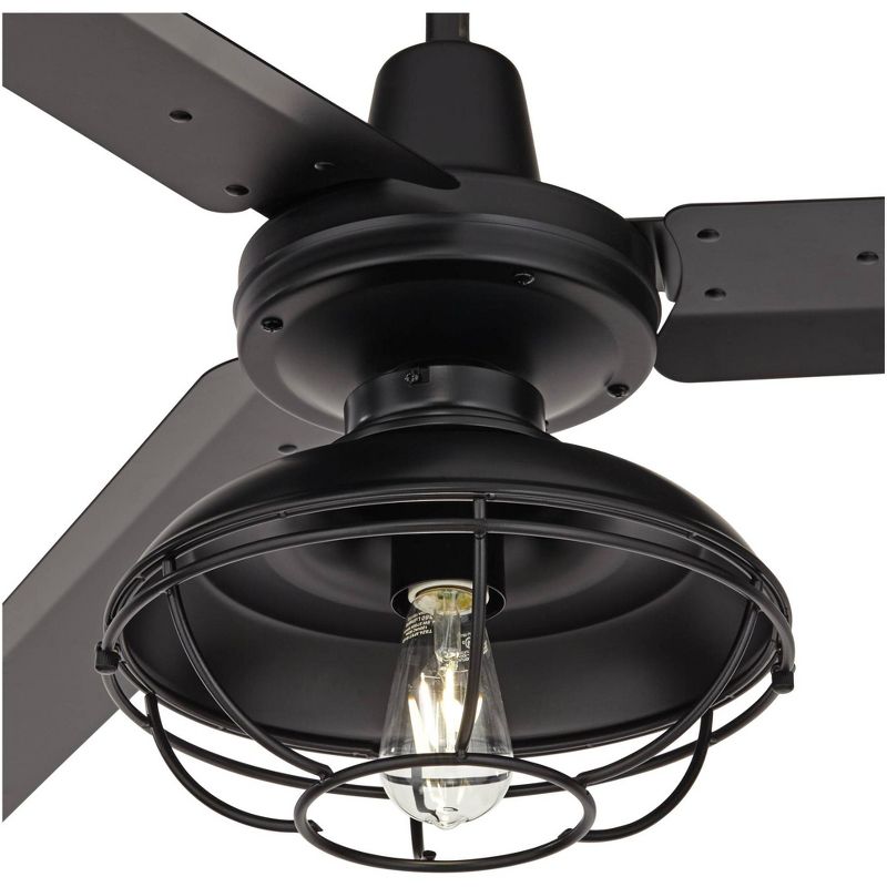 60" Casa Vieja Industrial 3 Blade Outdoor Ceiling Fan with Light Kit LED Remote Matte Black Franklin Park Caged Damp Patio Porch